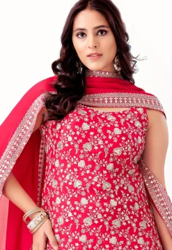 Embroidered Art Silk Pakistani Suit in Fuchsia