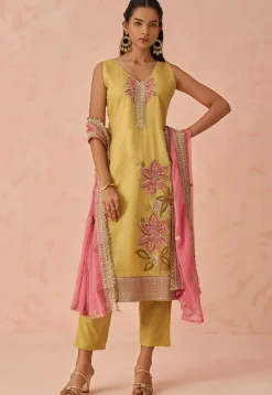Embroidered Art Silk Pakistani Suit in Yellow