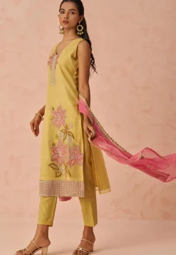 Embroidered Art Silk Pakistani Suit in Yellow