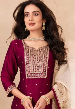 Embroidered Art Silk Pakistani Suit in Maroon