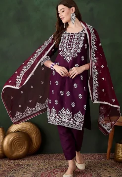 Embroidered Art Silk Pakistani Suit in Purple