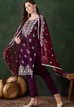 Embroidered Art Silk Pakistani Suit in Purple