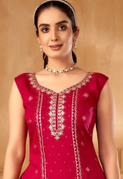 Embroidered Art Silk Pakistani Suit in Fuchsia