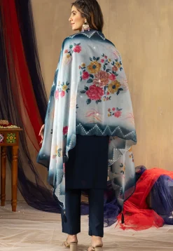 Embroidered Art Silk Pakistani Suit in Teal Blue