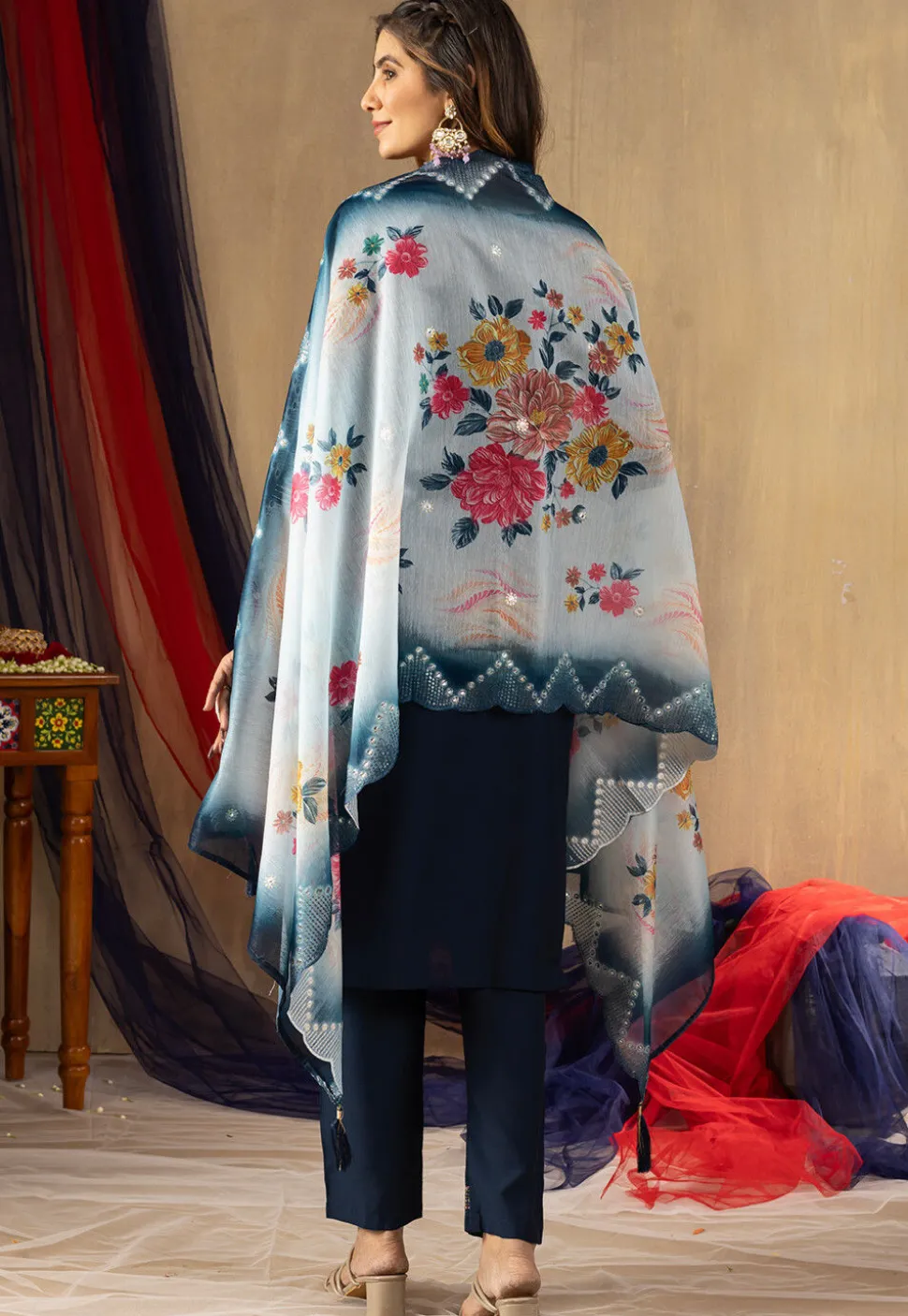Embroidered Art Silk Pakistani Suit in Teal Blue