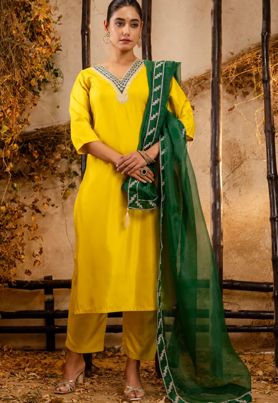 Embroidered Art Silk Pakistani Suit in Yellow