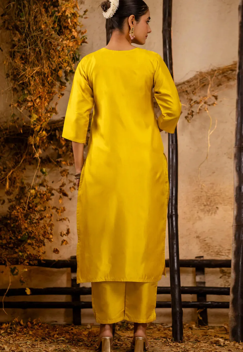 Embroidered Art Silk Pakistani Suit in Yellow