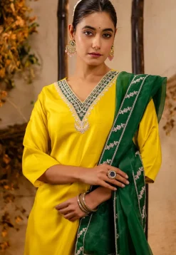 Embroidered Art Silk Pakistani Suit in Yellow