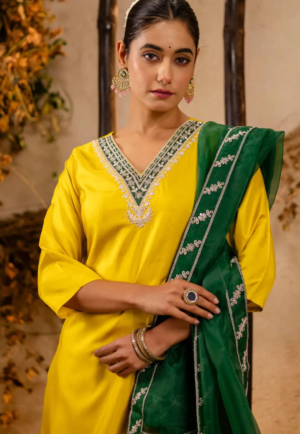 Embroidered Art Silk Pakistani Suit in Yellow