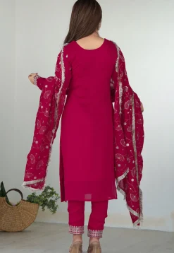Embroidered Art Silk Pakistani Suit in Fuchsia