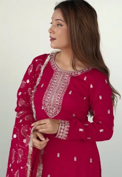 Embroidered Art Silk Pakistani Suit in Fuchsia