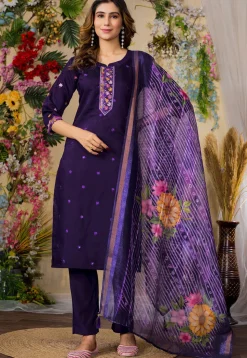 Embroidered Art Silk Pakistani Suit in Purple