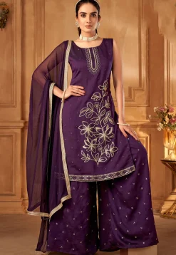 Embroidered Art Silk Pakistani Suit in Purple