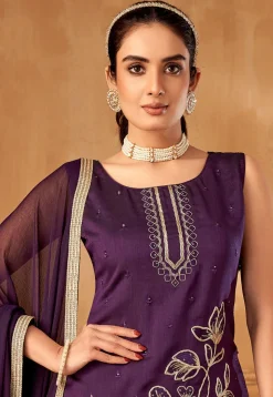 Embroidered Art Silk Pakistani Suit in Purple