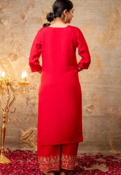 Embroidered Art Silk Pakistani Suit in Red