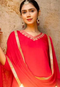 Embroidered Art Silk Pakistani Suit in Red