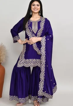 Embroidered Art Silk Pakistani Suit in Dark Purple