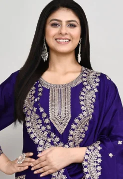 Embroidered Art Silk Pakistani Suit in Dark Purple