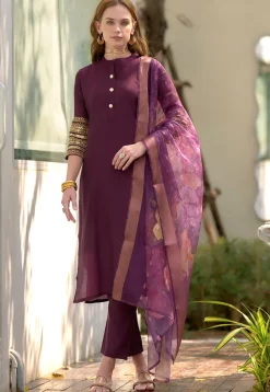 Embroidered Art Silk Pakistani Suit in Purple