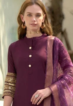 Embroidered Art Silk Pakistani Suit in Purple