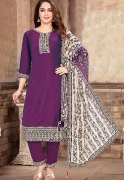 Embroidered Art Silk Pakistani Suit in Purple