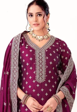 Embroidered Art Silk Pakistani Suit in Purple