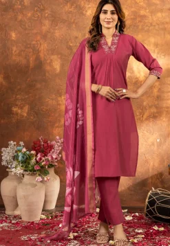 Embroidered Art Silk Pakistani Suit in Pink