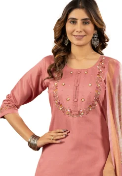 Embroidered Art Silk Pakistani Suit in Peach