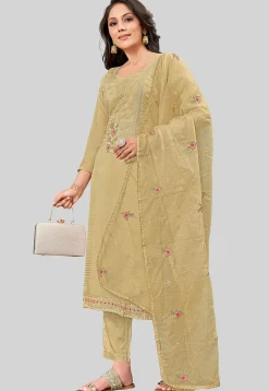 Embroidered Art Silk Pakistani Suit in Beige