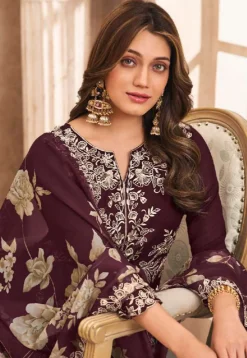 Embroidered Art Silk Pakistani Suit in Wine
