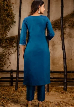 Embroidered Art Silk Pakistani Suit in Teal Blue