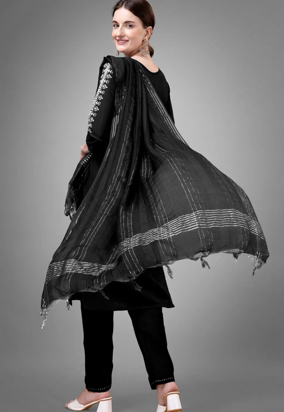Embroidered Art Silk Pakistani Suit in Black
