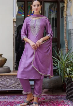 Embroidered Art Silk Pakistani Suit in Purple