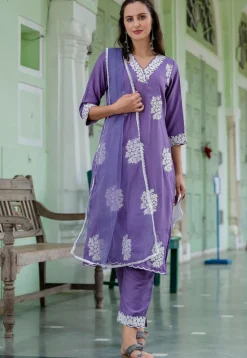 Embroidered Art Silk Pakistani Suit in Purple