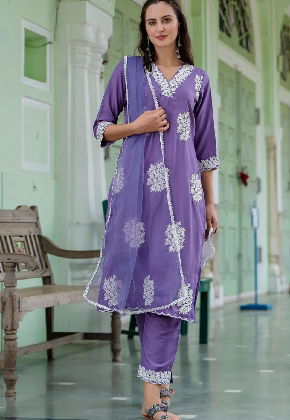 Embroidered Art Silk Pakistani Suit in Purple