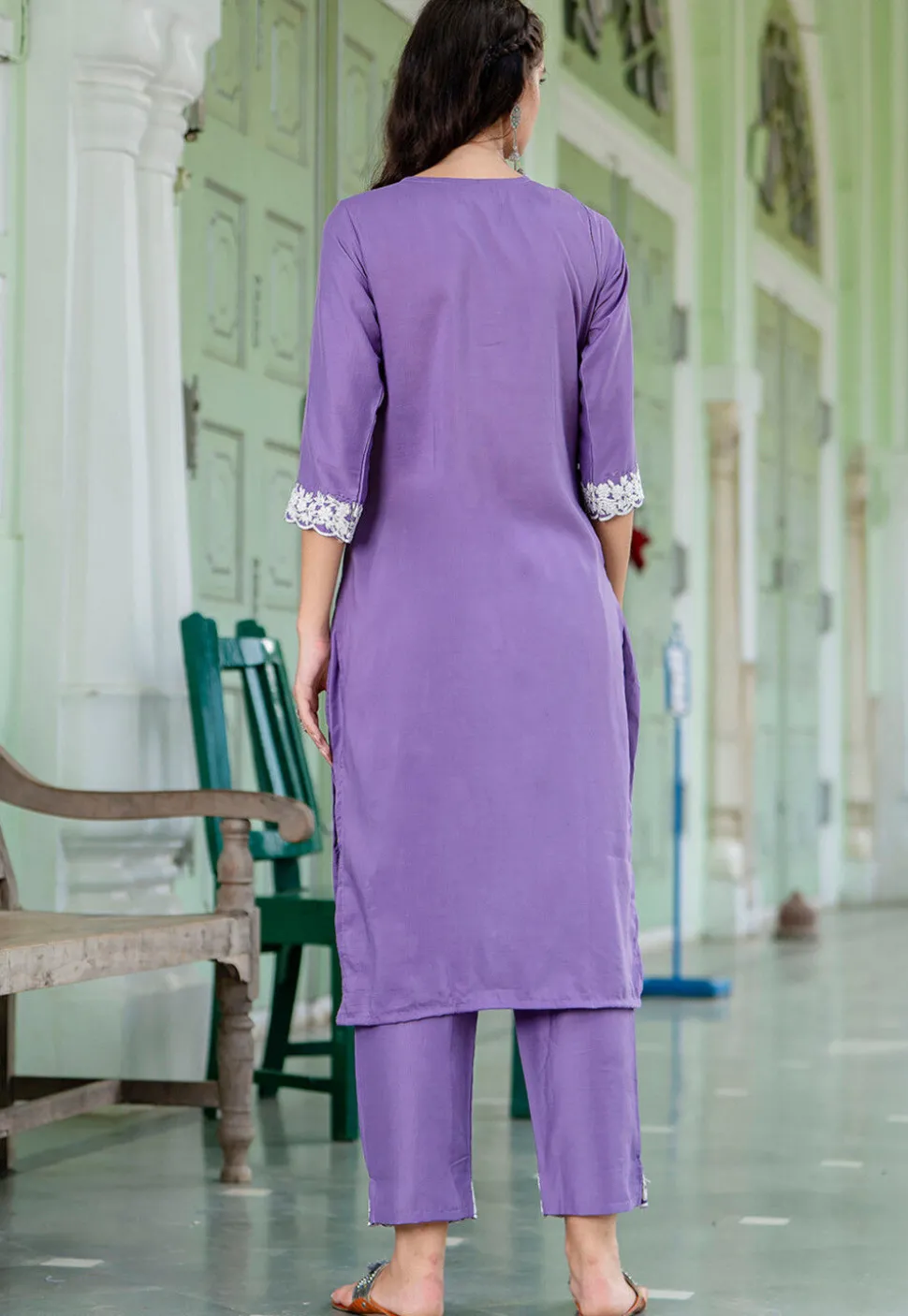 Embroidered Art Silk Pakistani Suit in Purple
