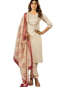 Embroidered Art Silk Pakistani Suit in Off White