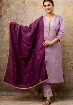 Embroidered Art Silk Pakistani Suit in Purple
