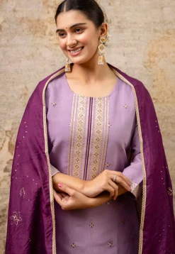 Embroidered Art Silk Pakistani Suit in Purple