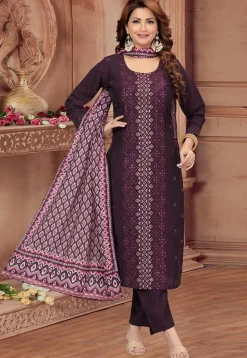 Embroidered Art Silk Pakistani Suit in Purple