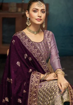 Embroidered Art Silk Pakistani Suit in Light Purple