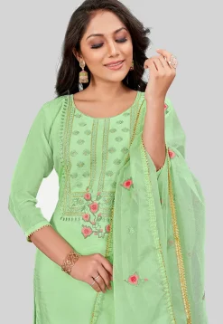 Embroidered Art Silk Pakistani Suit in Light Green