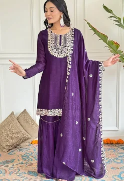 Embroidered Art Silk Pakistani Suit in Purple