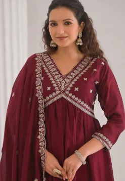 Embroidered Art Silk Pakistani Suit in Maroon