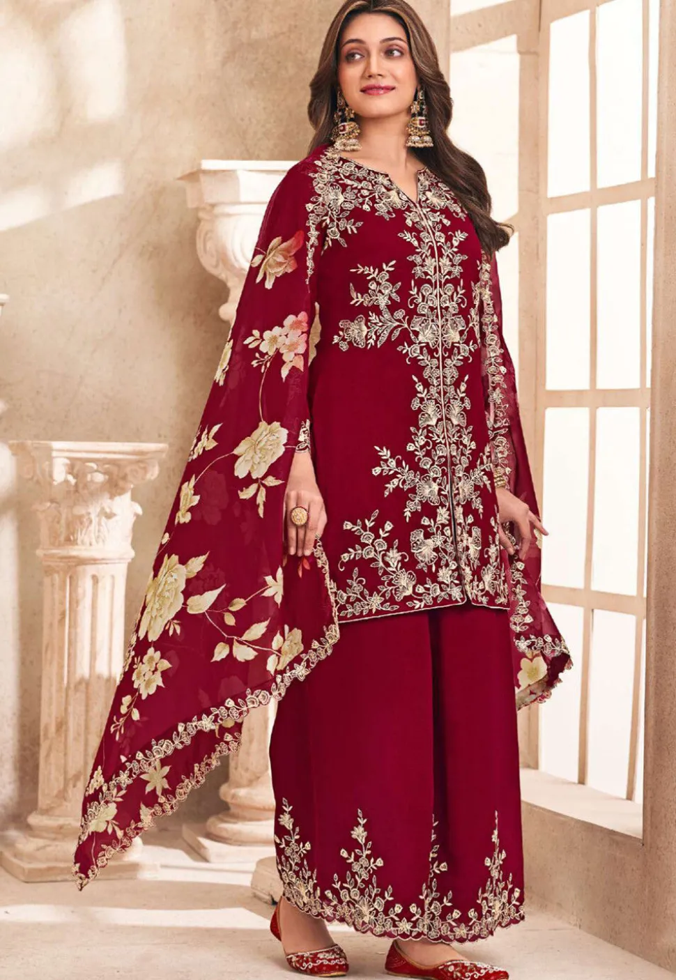 Embroidered Art Silk Pakistani Suit in Maroon