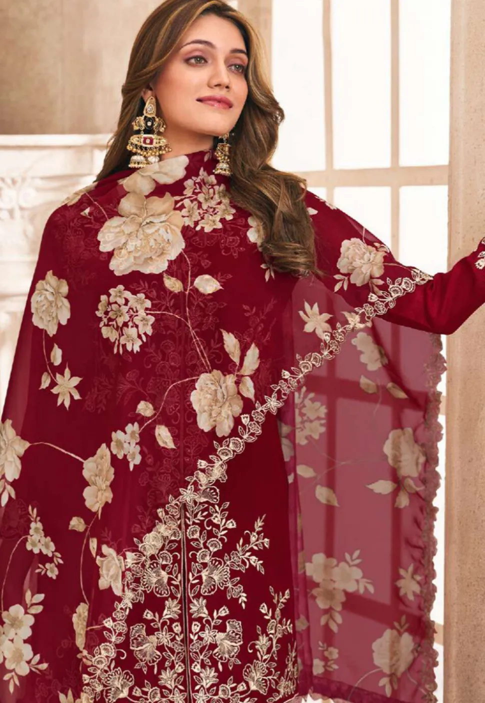 Embroidered Art Silk Pakistani Suit in Maroon