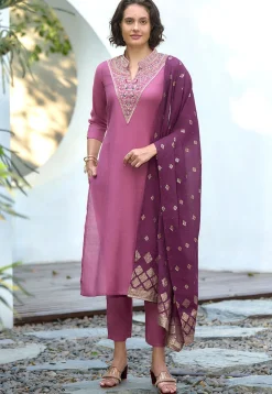 Embroidered Art Silk Pakistani Suit in Pink