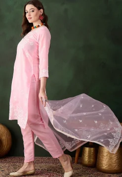 Embroidered Art Silk Pakistani Suit in Baby Pink