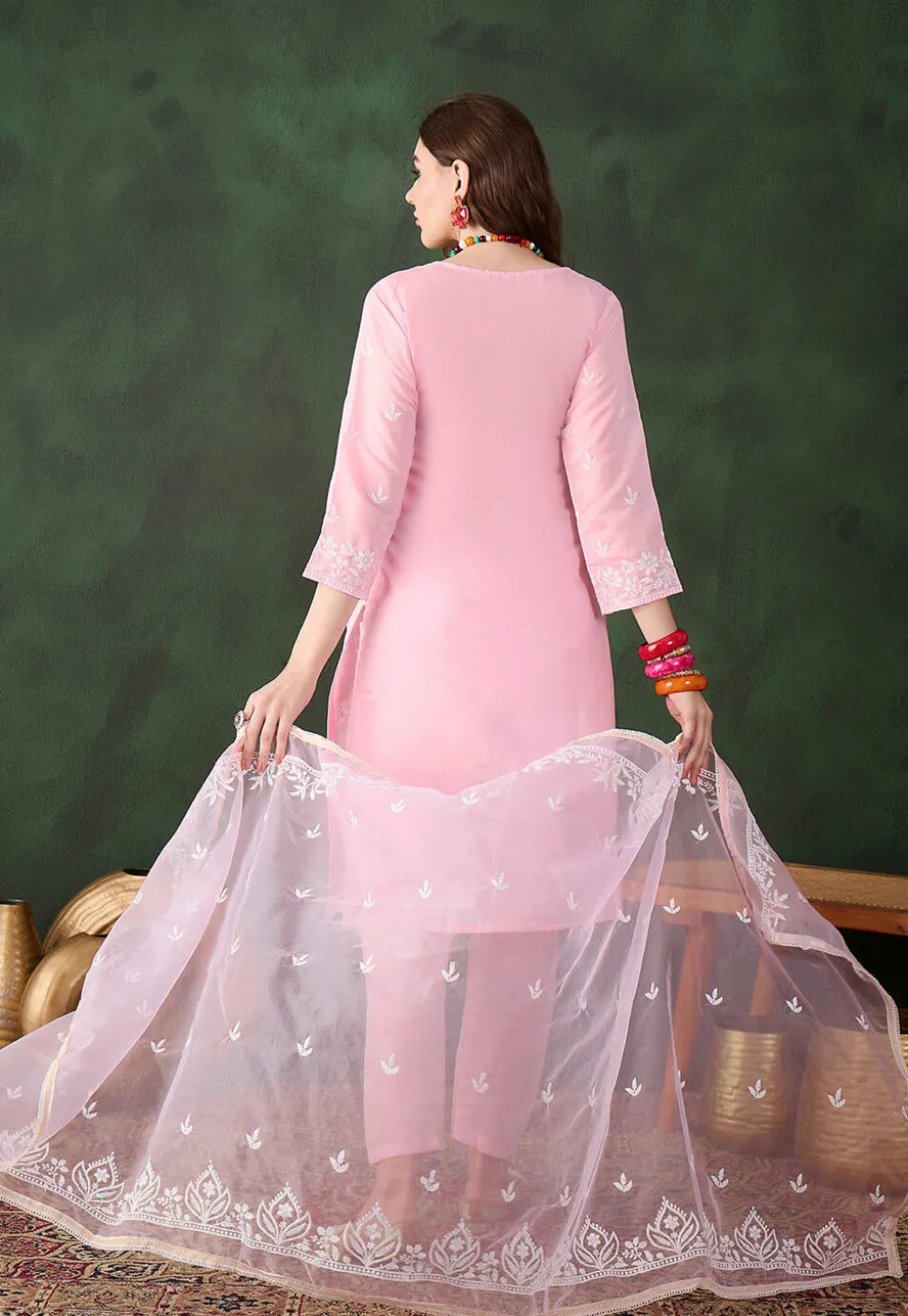 Embroidered Art Silk Pakistani Suit in Baby Pink