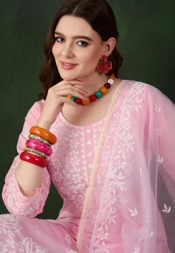 Embroidered Art Silk Pakistani Suit in Baby Pink